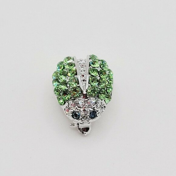 Pave Rhinestone Ladybug Brooch 5/8" Silver Tone Green Insect EUC Small Bling - Picture 2 of 9
